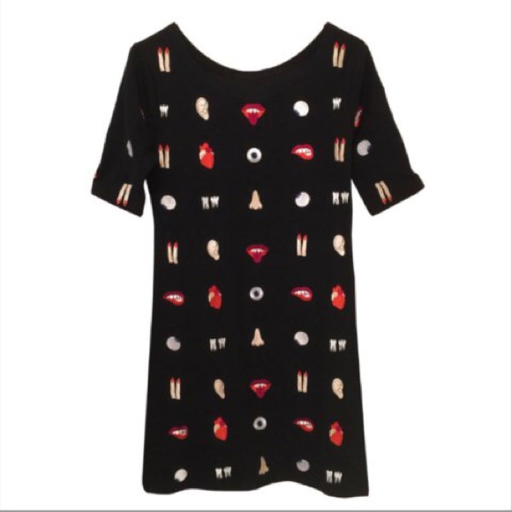 Verameat embroidered eyes heart mouth dress